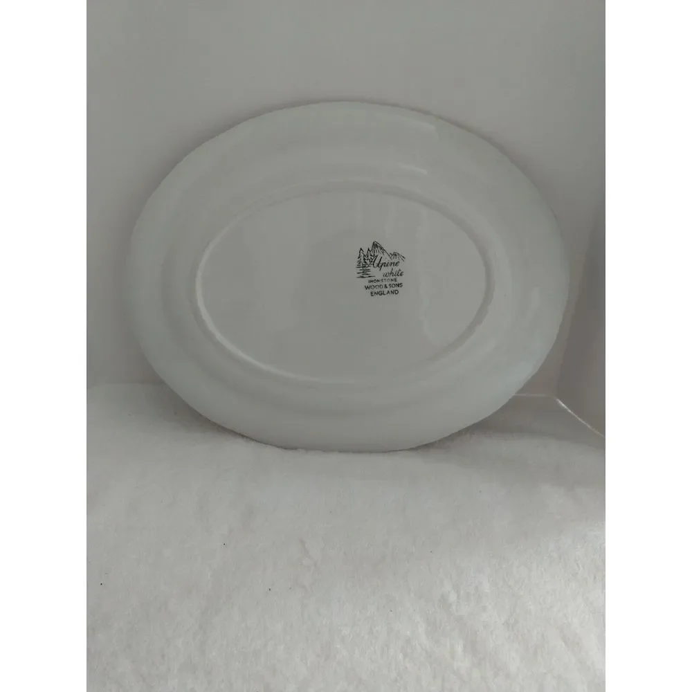 Wood & Sons England Alpine White Ironstone Oval‎ Platter Burgundy Red Rose 12